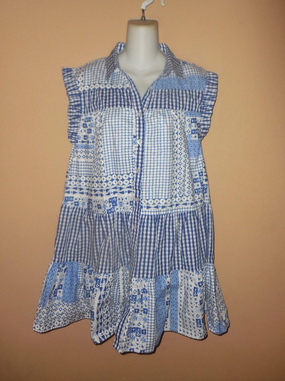 NWOT Jodifl Blue Patchwork Dress S M